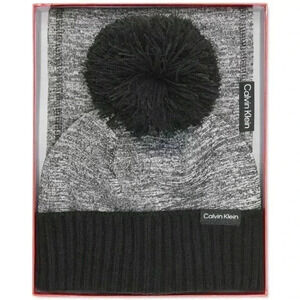 Calvin Klein Women's 2-Pc. Sweater Fleece Hat & Scarf Gift Set, Heather Charcoal